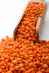 raw lentils on a white acrylic background