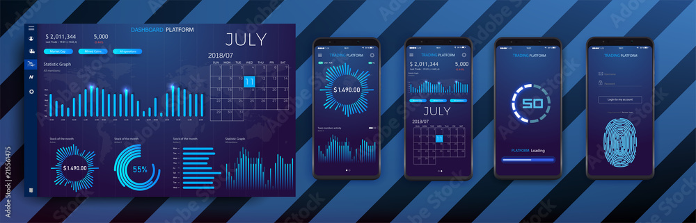 Poster mobile app infographic template with modern design weekly and annual statistics graphs. modern moder