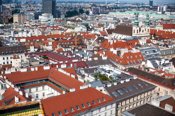 Vienna capital city cityscape in Austria, view from above over historic city centre