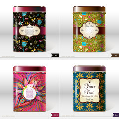 Set of four Vector box with place for your text. Design product package. Tea,coffee,dry products.