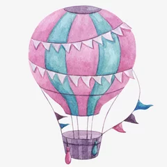 Glasschilderij Aquarel luchtballonnen vogel