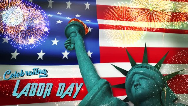Labor Day celebrate text with american Flag background
