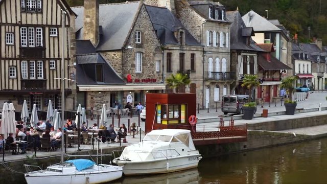 DINAN, FRANCE - APRIL 06, 2018: view of the port of Dinan, River Rance, Brittany, France
