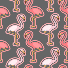 Seamless pattern with pink flamingo, flamingo figure with outline, trend background, vector