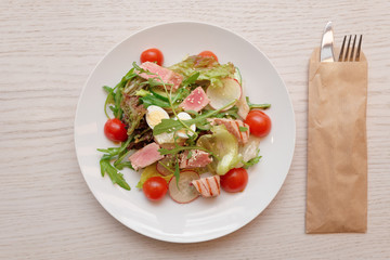 Nicoise salad shot from above