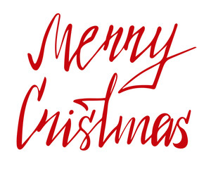 Merry Christmas hand written letting in red colour on white background. vector illustration EPS 10