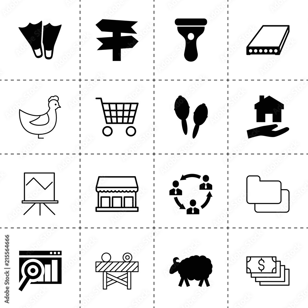 Poster set of 16 web filled and outline icons