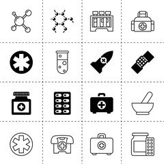 Set of 16 pharmacy filled and outline icons