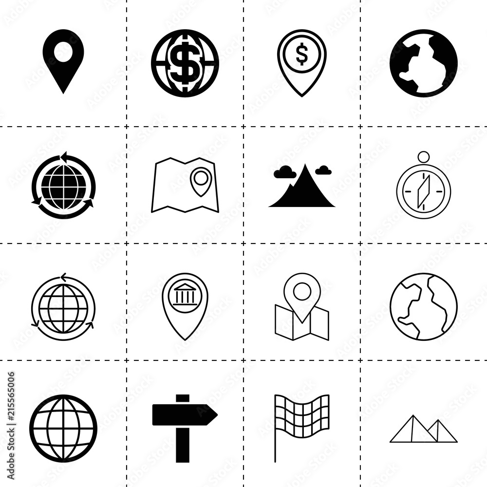 Poster set of 16 map filled and outline icons