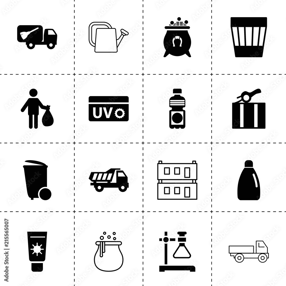 Poster set of 16 container filled and outline icons