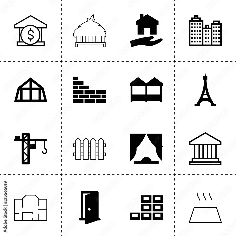 Poster set of 16 architecture filled and outline icons