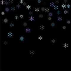 Falling down snow confetti, snowflake vector border. Festive winter, Christmas, New Year sale background. Cold weather, winter storm, scatter texture. Hipster snowfall falling snowflakes cool confetti