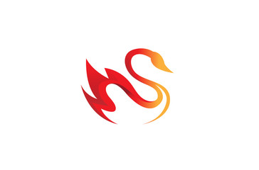 Creative Fire Orange Abstract Swan Logo Design Illustration