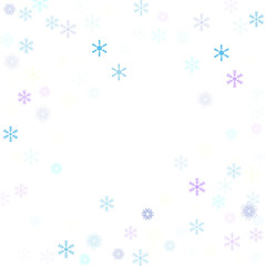 Fototapeta premium Falling down snow confetti, snowflake vector border. Festive winter, Christmas, New Year sale background. Cold weather, winter storm, scatter texture. Hipster snowfall falling snowflakes cool confetti