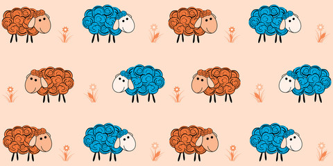 Vector seamless pattern with a sheep. Illustration of a cartoon sheep. Prints for textiles. Modern design for the fabric.