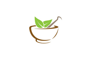 Abstract Herbal Pharmacy Mortar Logo Design Illustration