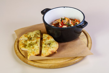 Seafood suop with bread