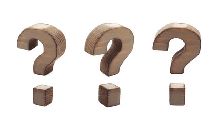 Wooden question mark isolated