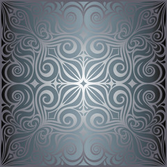 Silver Flowers, Floral shiny decorative vintage wallpaper Background trendy fashion ornate mandala design