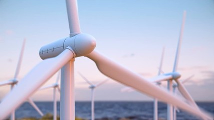 Seamless looping animation of wind turbines spinning