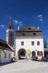 U Horn&iacute; br&aacute;ny and Kostel sv. Ducha, Telč, Moravia, Czech Republic.
