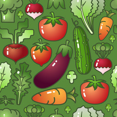 Vegetable isolated on green background. Vector Seamless pattern.