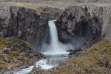 Waterfall in Berufjardara River in Iceland