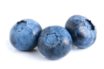 three fresh blueberry isolated on white background