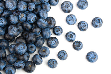 fresh ripe blueberry isolated on white background. Top view. Flat lay pattern