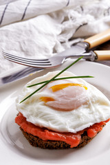 open sandwich with poached egg 