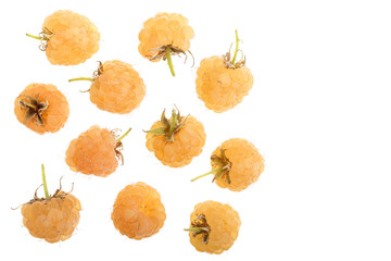 Yellow raspberries isolated on white background with copy space for your text. Top view. Flat lay pattern