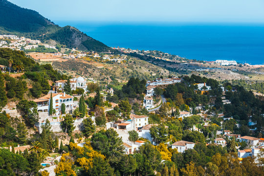 view of Mijas village at sunny day, Costa del Sol, Andalusia, Spain