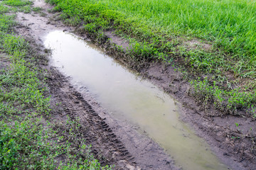 Fototapeta na wymiar The dirt on the roads after a heavy rain.