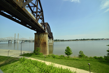 Vintage railway bridge repurposed as a walkway across the Ohio river