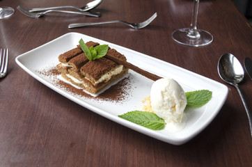 Tiramisu Dish on a Restaurant Table