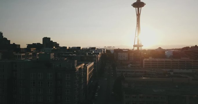 sunset shot of the Seattle needle tower.