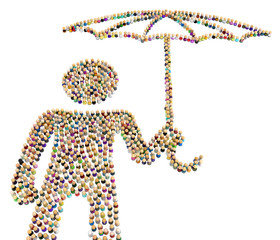 Cartoon Crowd Figure, Umbrella