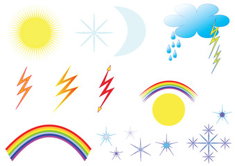 Collection of icons with the themes of weather in a vector format and jpg.