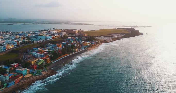 fly by shot of Puerto rico coast.