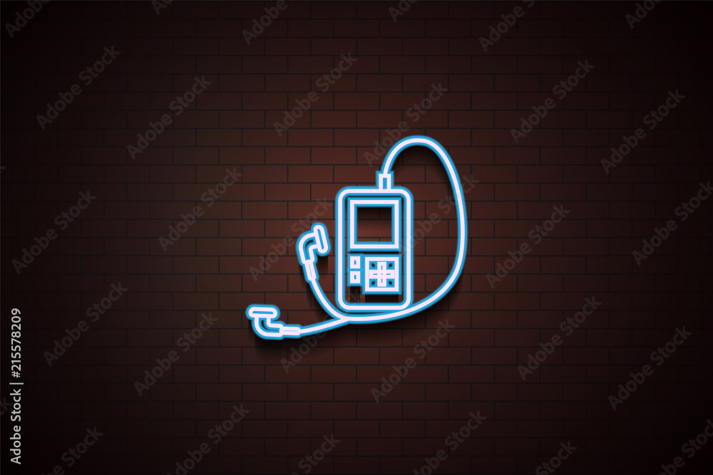 Poster music player icon in neon style. one of appliances collection icon can be used for ui/ux