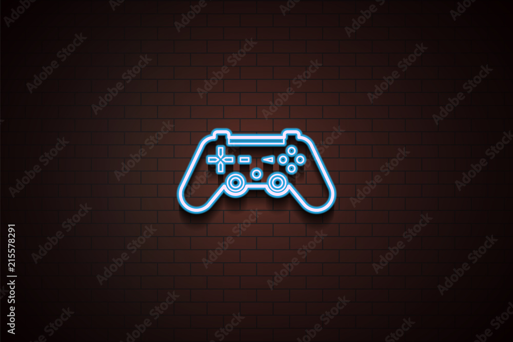 Poster joystick icon in neon style. one of appliances collection icon can be used for ui/ux