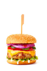 Delicious cheeseburger on white