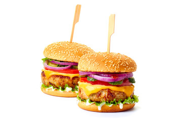 Two burgers on white