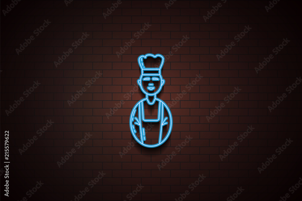Poster avatar baker icon in neon style. one of avatars collection icon can be used for ui/ux