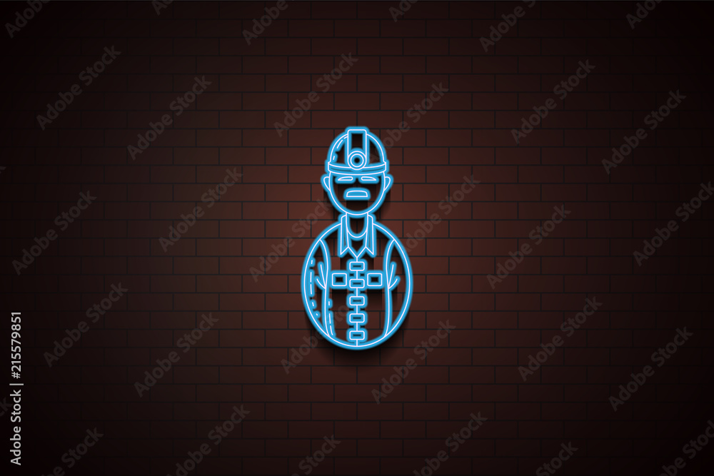 Poster avatar miner icon in neon style. one of avatars collection icon can be used for ui/ux