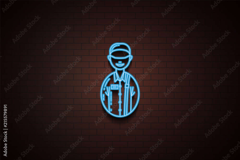Poster avatar postman icon in neon style. one of avatars collection icon can be used for ui/ux