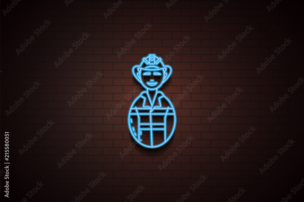 Poster avatars fireman icon in neon style. one of avatars collection icon can be used for ui/ux