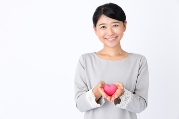 portrait of young asian woman on white background