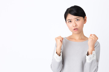 portrait of young asian woman on white background