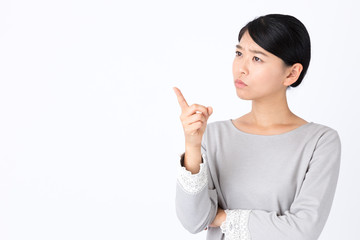 portrait of young asian woman on white background